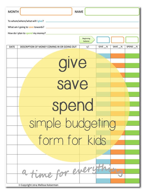 give save spend budget sheet printable for kids instant etsy