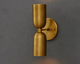 Handmade Brass Up Down Wall Sconce, Modern Cylinder Wall Light, Minimalist Bathroom Vanity Hallway Contemporary Lights Fixture