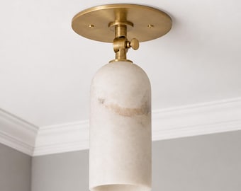 Alabaster Ceiling Light , Handmade Marble Semi Flush Mount, Modern Brass Ceiling Lamp, Luxury Bedroom Lighting Fixture