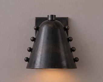 Handmade Industrial Wall Sconce, Black Brass Cone Light, Modern Hardwired Bathroom Vanity Fixture