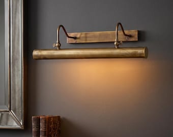 Antique Patina Brass Picture Light, Adjustable LED Art Light, Vintage Gallery Wall Lamp, Painting & Mirror Light Fixture