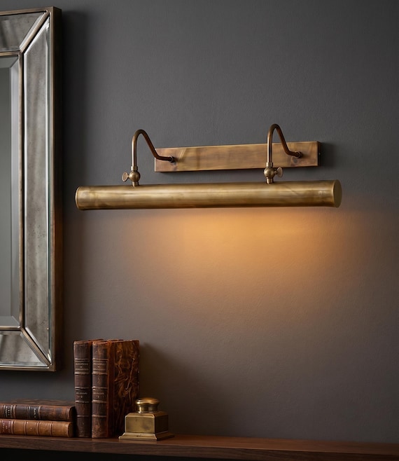 Antique Patina Brass Picture Light, Adjustable LED Art Light, Vintage Gallery Wall Lamp, Painting & Mirror Light Fixture