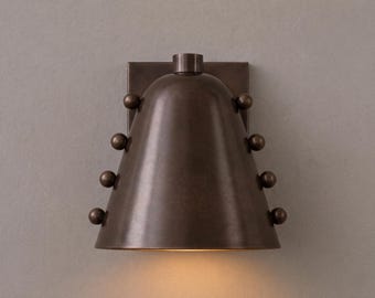 Handmade Dark Brown Brass Wall Sconce, Industrial Cone Wall Light, Modern Bathroom Vanity Lamp, Rustic Bedroom Hallway Fixture