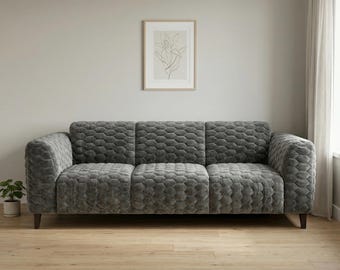 Canapé 3 places moderne en velours matelassé gris anthracite avec pieds coniques espresso