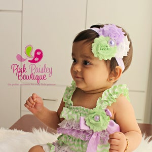 Baby Girl Petti Romper - 3 pc SET- MInt & Lavender Baby Romper- Baby Girl Rompers -Ruffle Rompers - 1st Birthday Outfit - Cake Smash Outfit