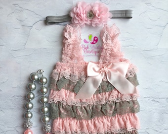 SALE Baby Romper,Petti Romper, Birthday Romper, Lace Romper,Ruffle Romper,Petti Lace Romper,Baby Girl Outfit, 1st Birthday Outfit. 2 PC Set