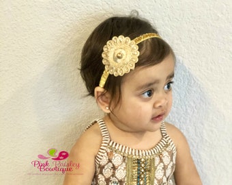 Gold Baby Headband - Gold Silver Wedding dress - 8 colors Desi Indian Bows - Gold Vintage Headbands - Baby Girl Headbands- Baby Headbands