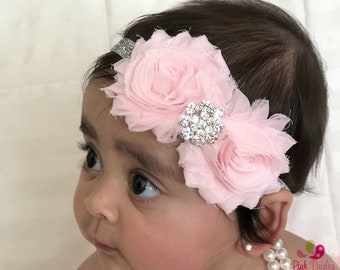 Pink silver  Baby Headband - Baby Girl Headbands - Baby Hair Accessories - Infant Headband. Baby Bows. Baby Hair bows. Sparkle Headband