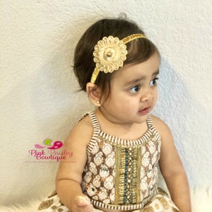 Gold Baby Headband Gold Silver Wedding dress 8 colors Desi Indian Bows Gold Vintage Headbands Baby Girl Headbands Baby Headbands image 1