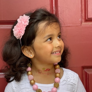 Pink & Gold Necklace, Bubblegum Necklace and headband set , Girls/Toddlers Chunky , Multi-Color Girls Necklace, image 1