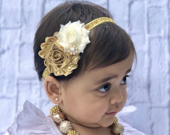 Girls Chunky Necklace &headband set , Girls Bubblegum Bead Necklace, Gold Chunky kids Necklace, Girls Gold Necklace,