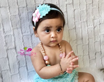 Pink Mint & Gold Chunky Necklace, Mint and Gold Baby Necklace, Gold Necklace, Pink and Gold Baby Necklace,  Baby Girls Jewelry, Bubble