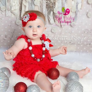 Cake Smash Outfit - Baby Girl 1st Birthday Outfit - Red & Silver Christmas Outfit - Christmas Birthday - 6 Months Photo Outfit Girls