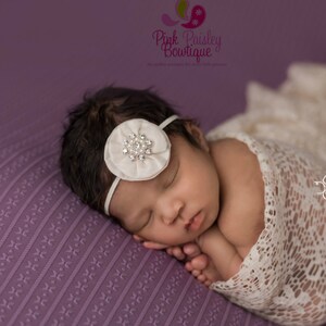 Baptism headband, Baby headband, Christening headband, Flower girl headband, Ivory baby headband, Hairbow headband, baptism hair bows