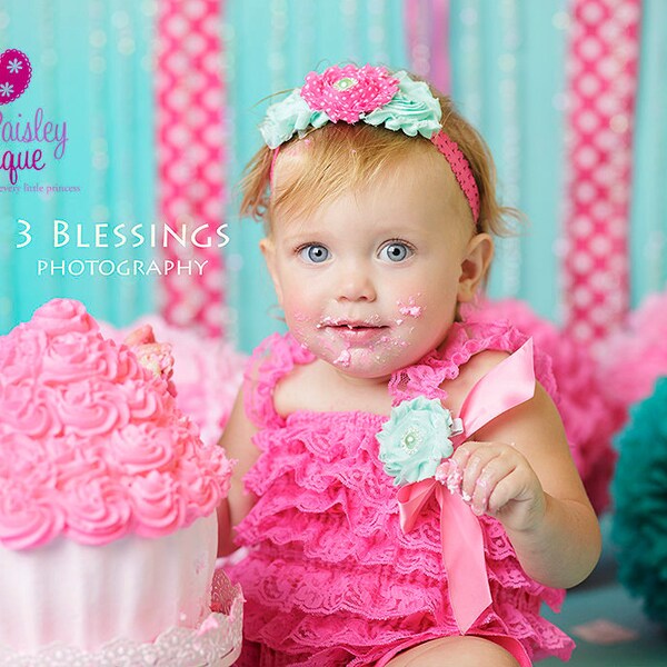 Pink Lace Cake Smash Outfit: Baby Girl 1st Birthday Romper
