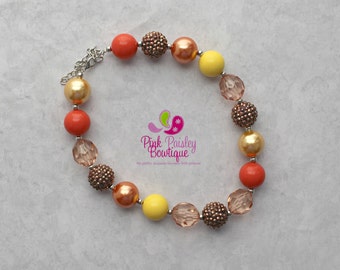 Fall  Necklace, Autumn Bubblegum Necklace, Toddler Necklace, Thanksgiving Jewelry, Girls Necklace, Kids Jewelry,
