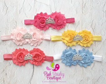 PICK 1 Princess Baby Headband, Tiara Headband, Baby Headbands, Cinderella Inspired Baby Bows, Newborn Headband, 54 COLORS, Baby Hair Bows