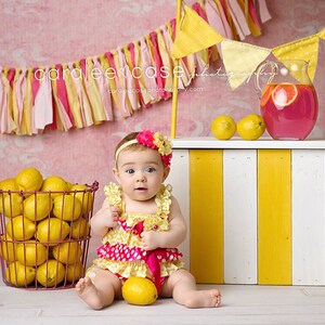 Pink Lemonade 1st Birthday Yellow & Pink Baby Romper Baby Girl Rompers Ruffle Rompers 1st Birthday Outfit Sunshine Birthday Cake Smash image 2