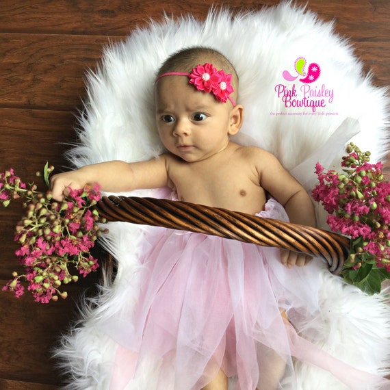 Diadema de flores de satén para bebé: lazo para el pelo para