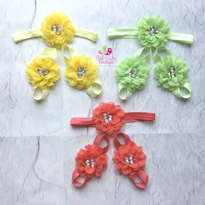 YOU PICK 1 Headband and barefoot sandal set,Baby Sandal & Baby Headband Set. Baby Sandals. Barefoot Sandals. Baby Shoes. Newborn Headband.