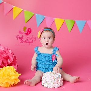 Baby Cake Smash Outfit - Baby Girl 1st Birthday Outfit - Blue & Pink Petti Romper - Baby Girl Rompers - 1st Birthday Photo Prop - Butterfly