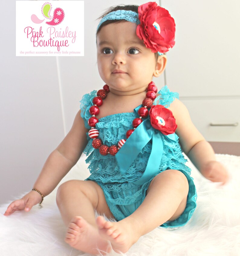 Baby Girl 1st Birthday Photo Outfit Turquoise Baby Romper Baby Etsy
