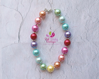 Baby Girl Chunky Necklace, Rainbow Bubble Gum Necklace, Big Beads Bubblegum Necklace, Photo Prop Necklace, Rainbow Birthday party Cake smash