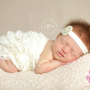 Newborn Take Home Outfit - 2 or 3 PC Baby Baptism Outfit - Christening Outfit -  Ivory Petti Romper- Baby Rompers - Baby Headband and Romper
