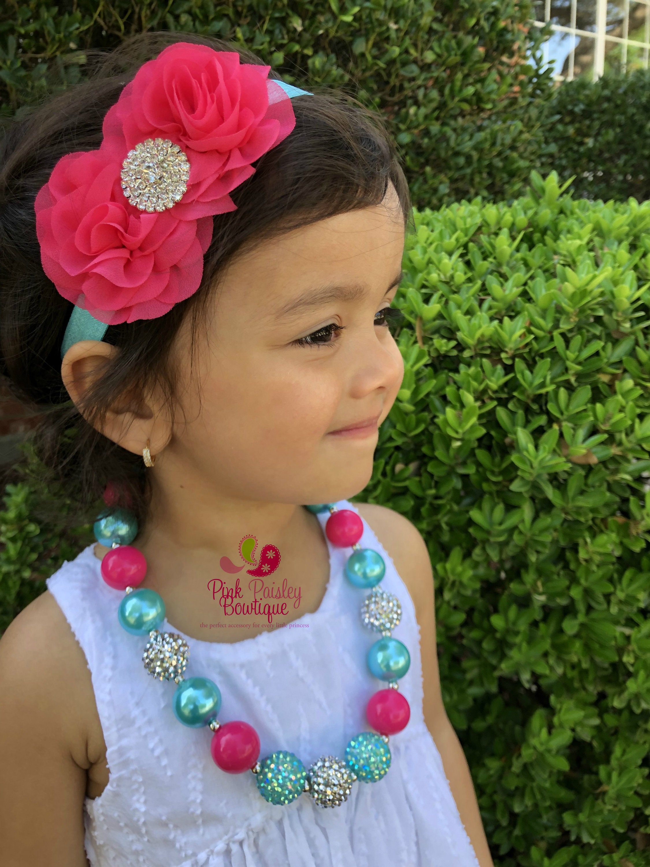 Bubble Gum Necklace Baby Girl Chunky Necklace Aqua Pink Baby Etsy