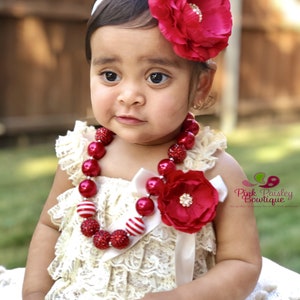 Baby Girl 1st Birthday Outfit - Cake Smash Outfit- Christmas  photo shoot dress  - Baby Romper - Dark Ivory red Cake Smash Outfit