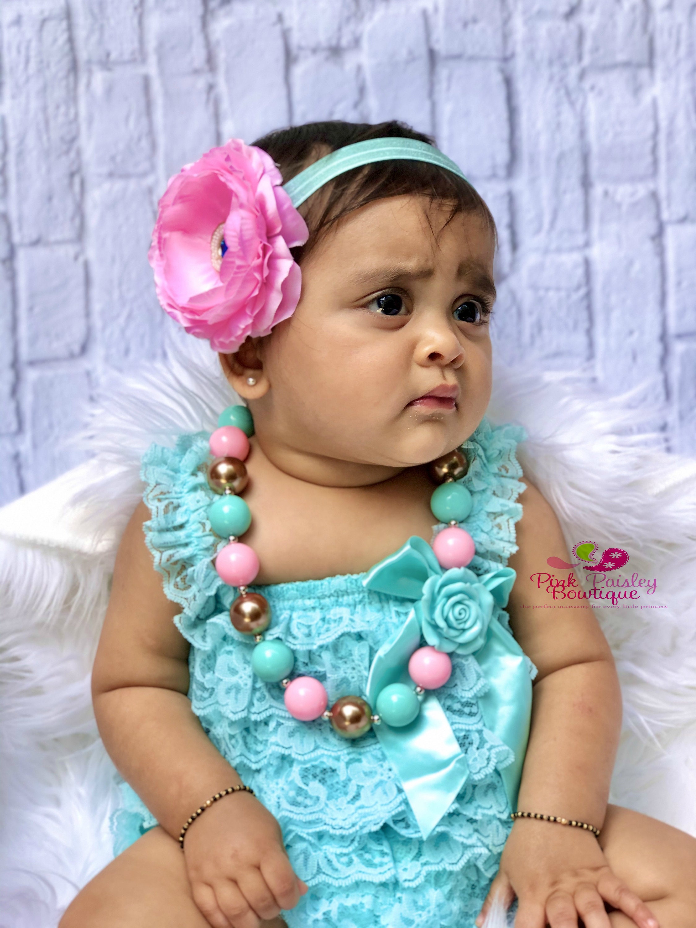 Aqua & Pink Baby Romper Baby Girl Rompers Sweet Shop Etsy