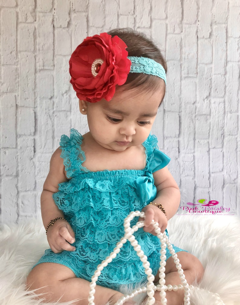 Baby Girl 1st Birthday Photo Outfit Turquoise Baby Romper Baby Etsy