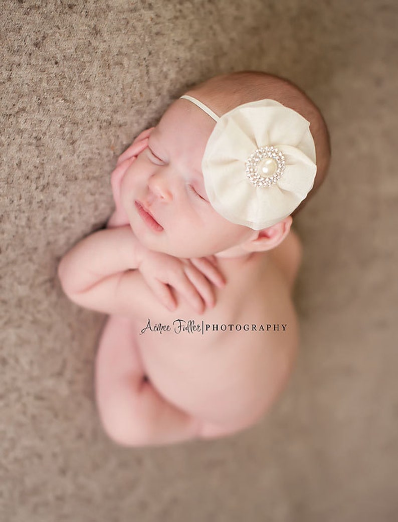 Baptism Headband Christening Baby Headband Flower Girl Etsy