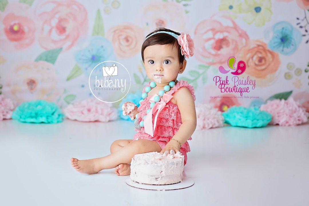 Baby Romper and Headband 2 or 3 Pc SET Coral Aqua Cake Smash - Etsy