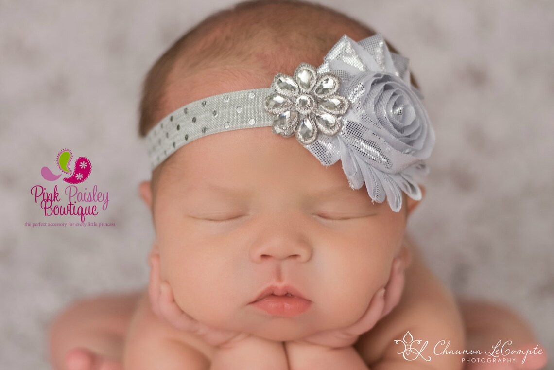 Newborn Headband Gray Headband Silver Baby Hairbows Baby Etsy
