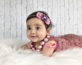 Baby Romper and headband 3 or 4 pc SET, Rose Pink Cake Smash Outfit, Baby girl 1st birthday outfit, Baby Birthday Outfit Baby girl clothes
