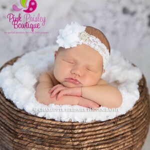 Baptism Headbands. White or Ivory Newborn Headbands. Baby Hair Accessories. Christening Headbands. Infant Headbands. Baby Baptism. Ivory Bow image 7