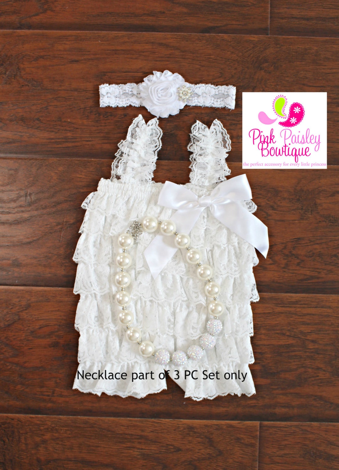 Ensemble Bandeau Et Collier Barboteuse Dentelle Sarcelle - Taille 12-18 Mois, Neuf Sans étiquettes, Origine Chine