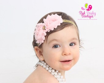 Pink & Gold 1st Birthday, Gold Baby Headband, Pink and Gold 1st Birthday Bow, Sparkle Baby Headband, Pink Baby Bows, Baby Girl Hair Bows