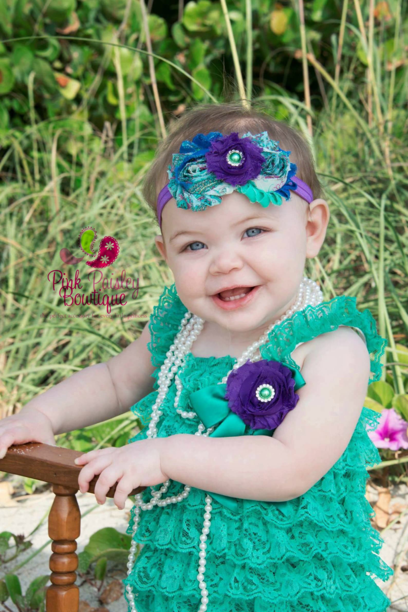 Green Baby Girl Romper and Baby Headband SET Baby Girl 1st Etsy