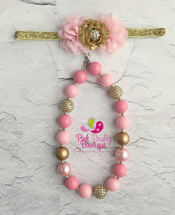 Ensemble Serre-tête Rose Et Doré Pour Bébé : Accessoire Photo Pour