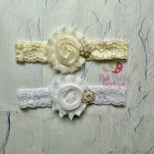 Baptism Headbands. White or Ivory Newborn Headbands. Baby Hair Accessories. Christening Headbands. Infant Headbands. Baby Baptism. Ivory Bow image 2