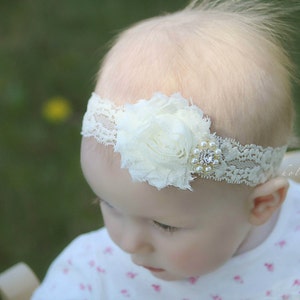 Baptism Headbands. White or Ivory Newborn Headbands. Baby Hair Accessories. Christening Headbands. Infant Headbands. Baby Baptism. Ivory Bow image 6