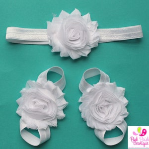 Baby Barefoot Sandal & Baby Headband Set. CHOOSE FROM 72 COLOR.  Barefoot Sandals. Baby Shoes. Newborn Headband. Baby Shower Gift