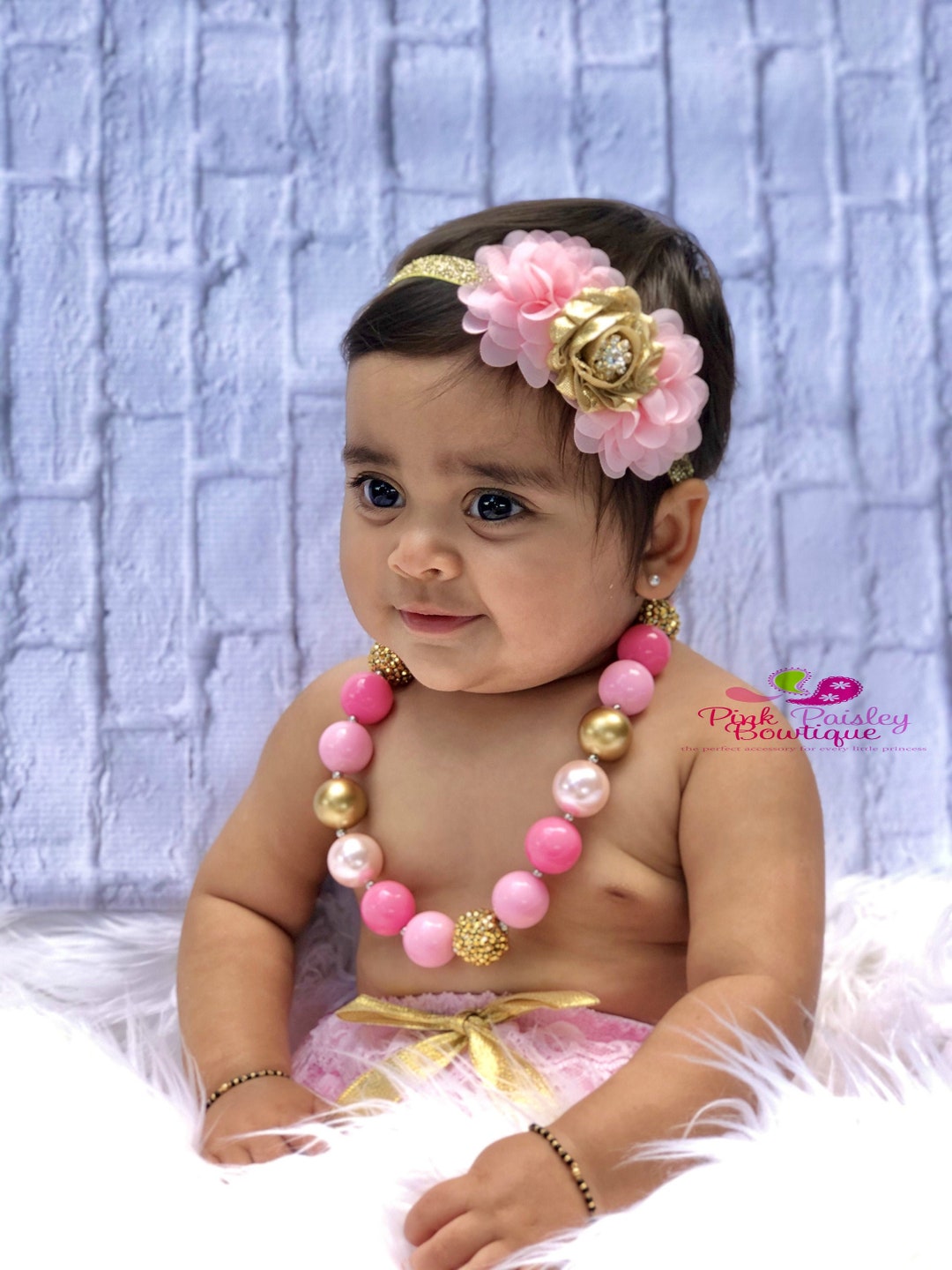 Pink & Gold Necklace Headband Set Baby Girl 1st Birthday Etsy