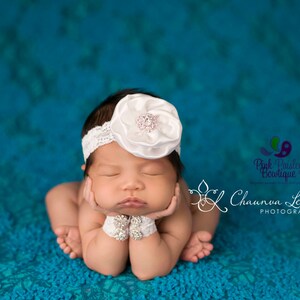 Newborn Bracelet And Headband Set. Unique Newborn Photo Prop. Infant Headband and Baby Wristlet set. Baby fingerless gloves Baby Accessories image 1