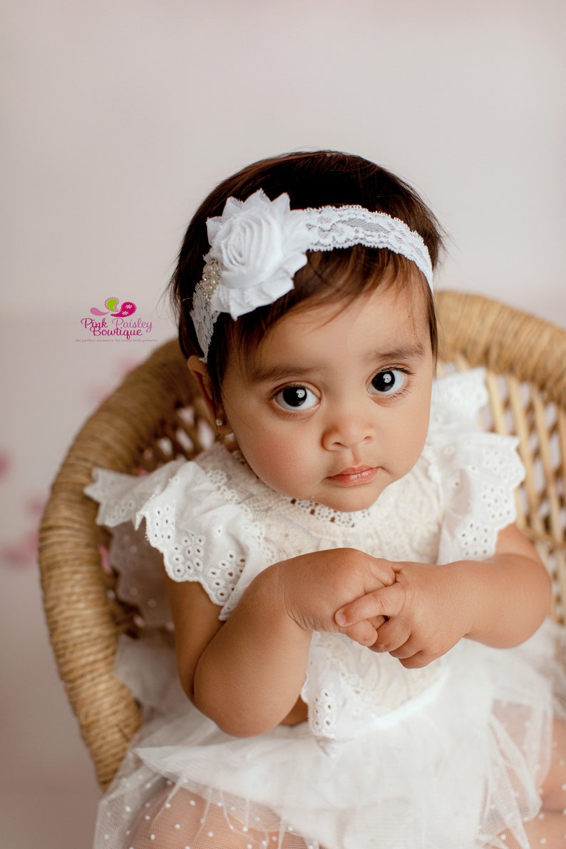 Baptism Headbands. White or Ivory Newborn Headbands. Baby Hair Accessories. Christening Headbands. Infant Headbands. Baby Baptism. Ivory Bow image 4