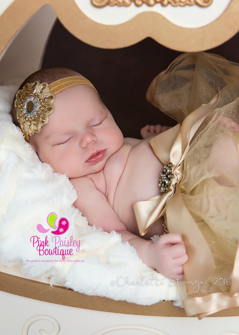 Rhinestone Headband Gold Infant Headband Baby Girl Etsy
