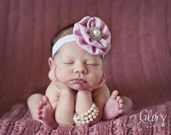 Baby Girl Headbands - Newborn Photo Props - Vintage Pink baby Headbands - infant headbands - baby pink headbands