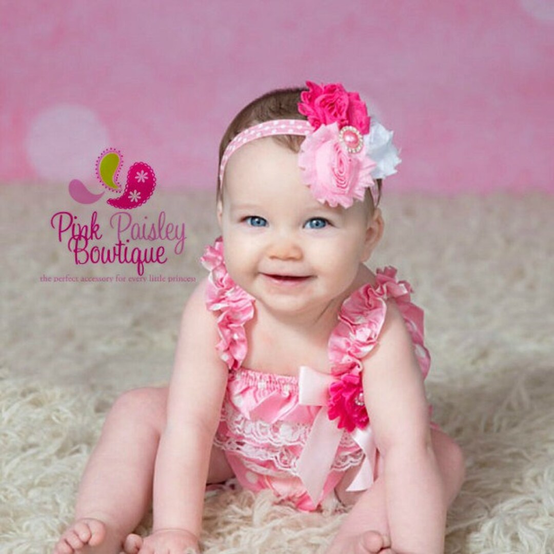 Buy Pink Polka Dot Lace Romper: Baby Girl Outfit, Headband Clip Set  Online in India